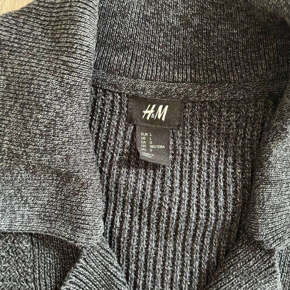 H&M Dark Gray Heavy Cable Knit Cardigan Sweater Sz L - Picture 3 of 8